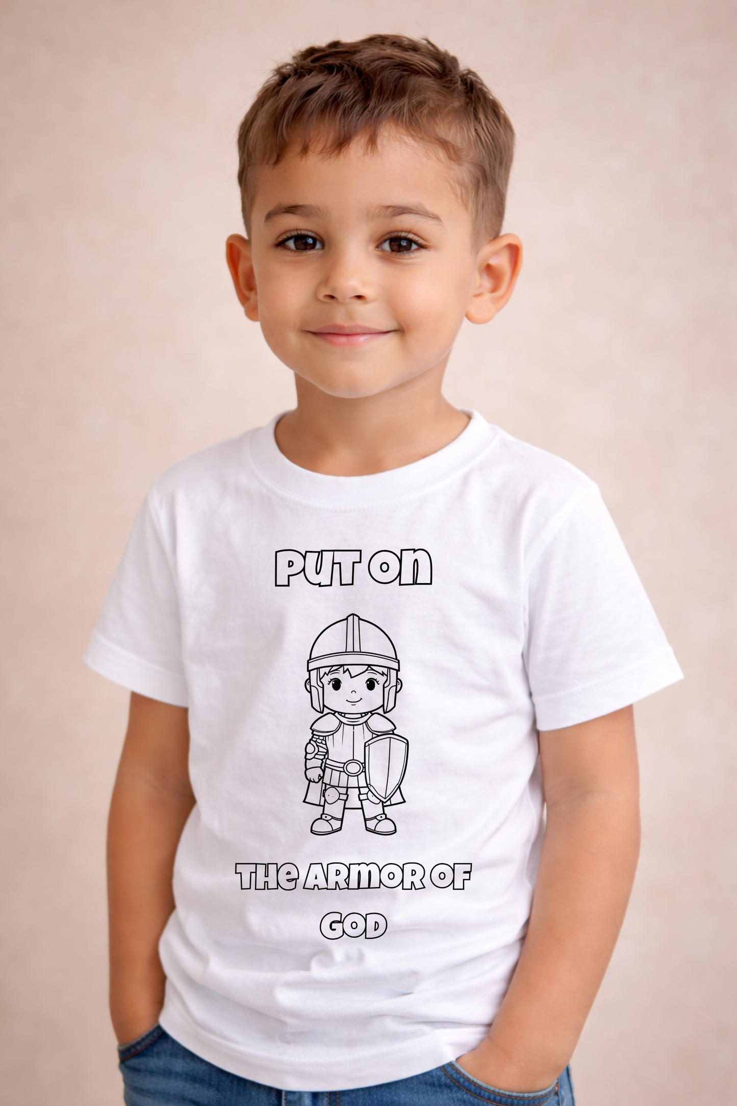 Kids Color Your Own Shirt – Put on the Armor of God (Ages 4–7)